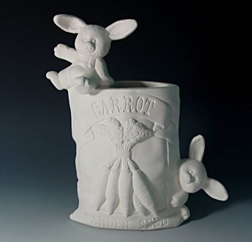 Ceramic Bisque Rabbit Carrot Seed Packet U Paint