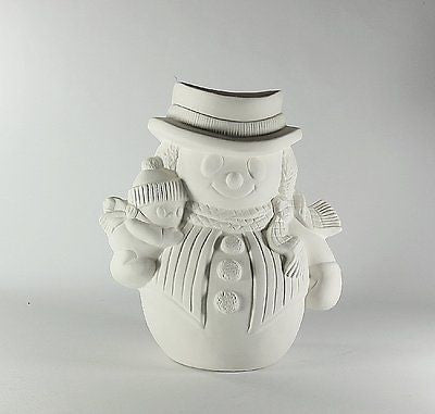 Ceramic Bisque Snowman and Baby ready to paint