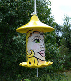 Witchy Face Bird Seed Feeder Yellow Hand Painted Ceramic