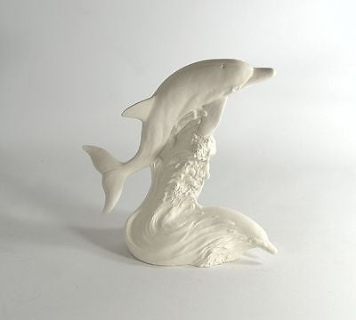 Leaping Dolphin Pair on Wave Ready to Paint Ceramic Bisque