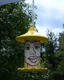 Witchy Face Bird Seed Feeder Yellow Hand Painted Ceramic