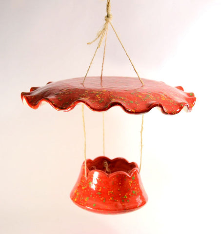 Bird Feeder Ceramic with Umbrella Style Weather Guard