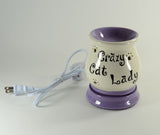 Electric Tart Burner Oil Warmer Crazy Cat Lady Handmade Ceramic