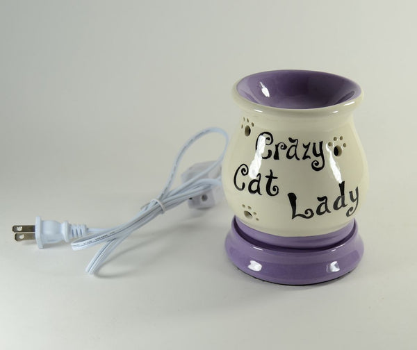 Electric Tart Burner Oil Warmer Crazy Cat Lady Handmade Ceramic