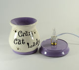 Electric Tart Burner Oil Warmer Crazy Cat Lady Handmade Ceramic